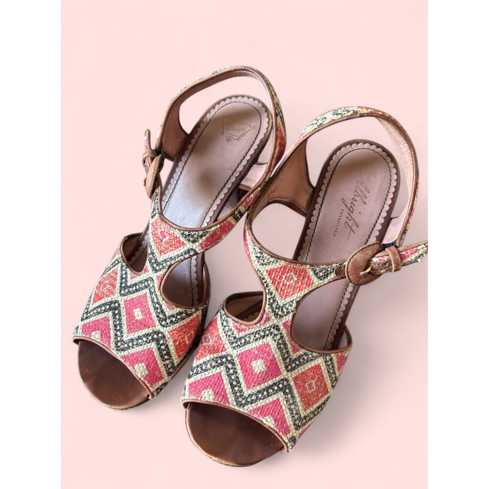 Miss Albright Women's Pink Leather Slingback Buckle Block Heel Sandal Size 8.5